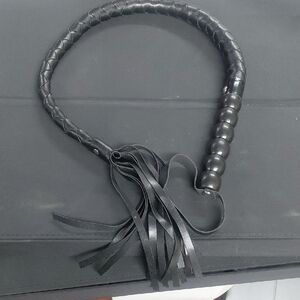Black Leather Whip with Braided Handle